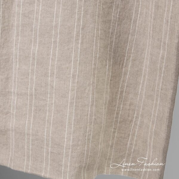Natural color linen fabric in stripes, high quality, washed