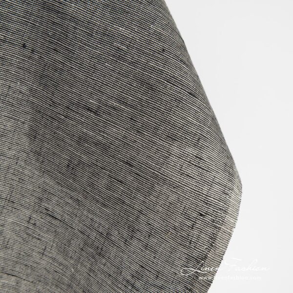 Greyish black linen fabric, plain weave pattern
