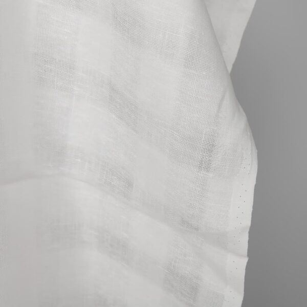 Linen fabric optical white transparent checks, fabric edge
