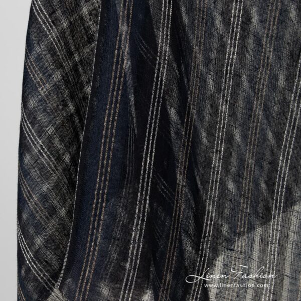Navy linen fabric in stripes.