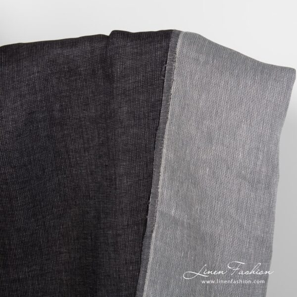 Black grey two sided linen fabric.