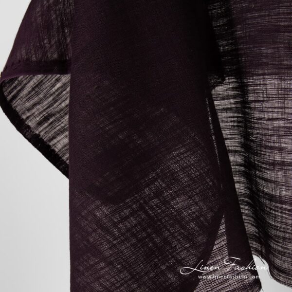 Linen cotton fabric in eggplant colour.