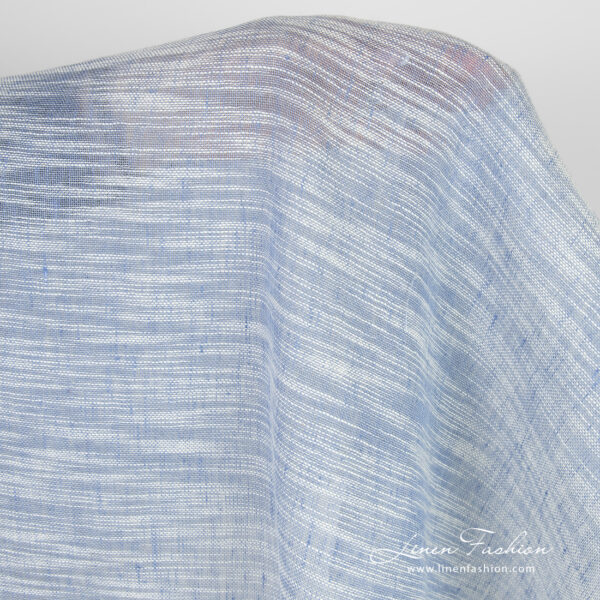 Blue linen cotton fabric with stripes