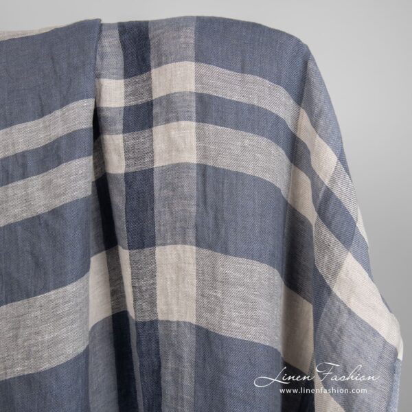 Linen fabric in grey stripes, specially washed to increase softness