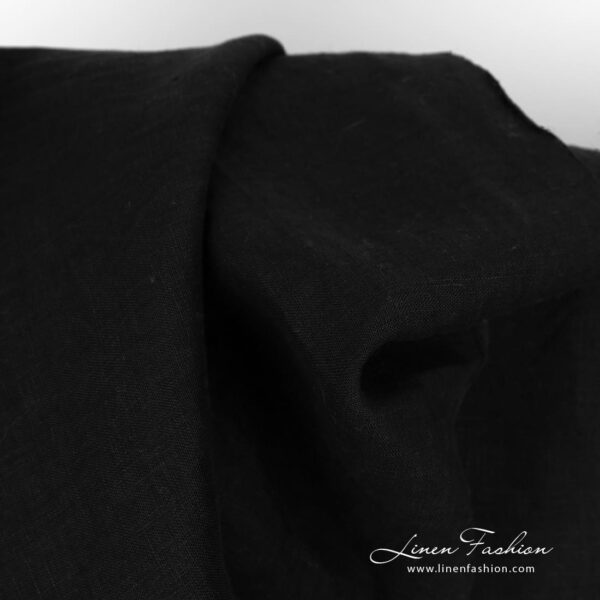 Black linen fabric in plain weave pattern