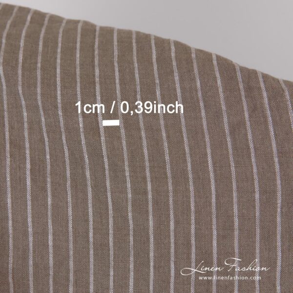 Brown linen fabric in stripes, perfect for clothes and home textile