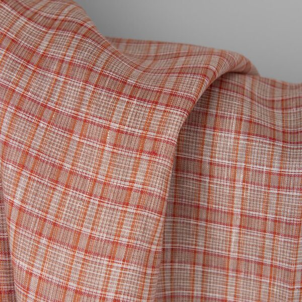 Tessuto di lino a quadri multicolore rosso arancio - immagine 3