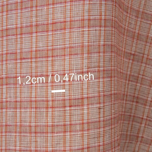 Tessuto di lino a quadri multicolore rosso arancio - immagine 4