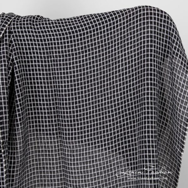 Black linen fabric in white checks