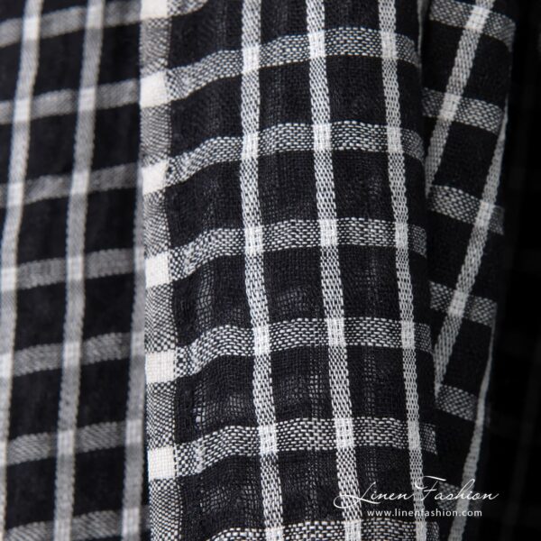 Black linen fabric in white checks, made in europe