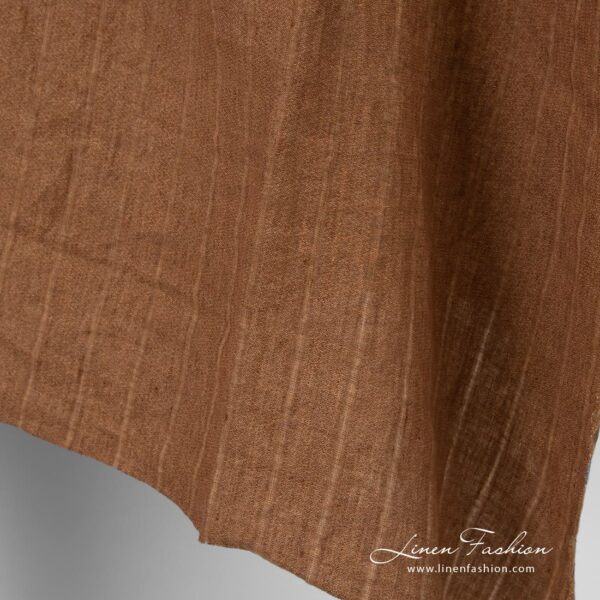 Striped linen fabric in brown color, high quality