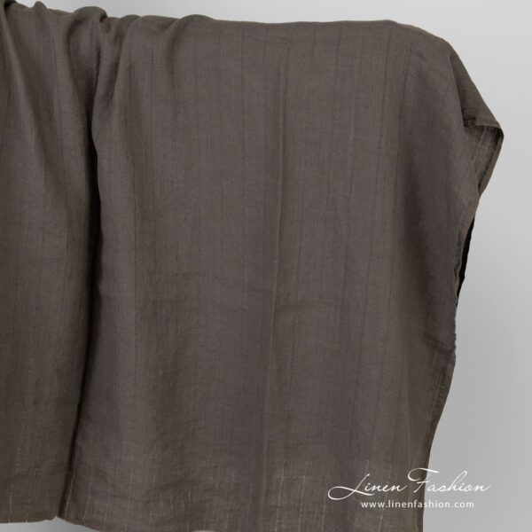 Striped greyish brown linen fabric
