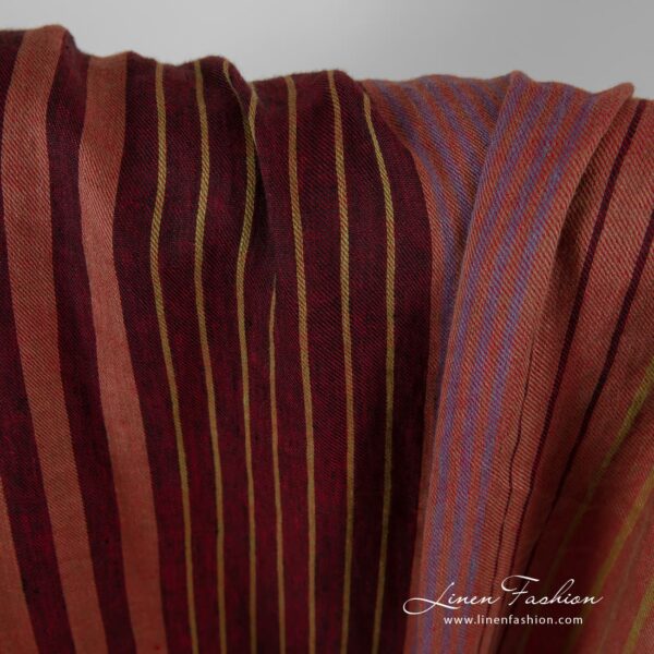 Linen fabric in red stripes, specially washed to increase softness