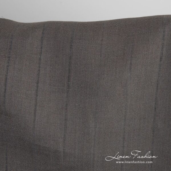 Grey-brown linen fabric in stripes for clothes and home textile