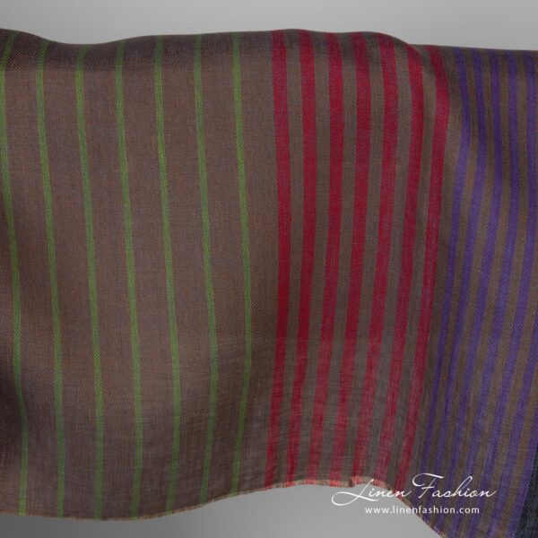 Tessuto di lino a righe marrone multicolore - immagine 3