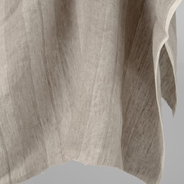 Washed linen fabric two tone beige stripes edge