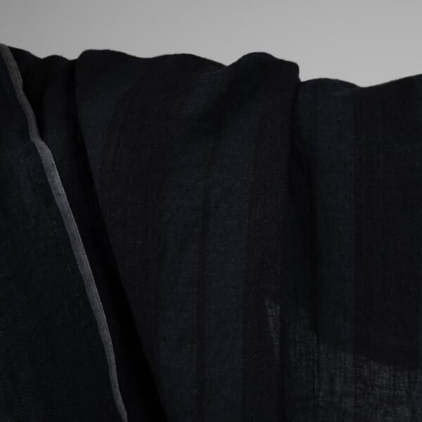 Washed linen fabric black and dark blue stripes product photo
