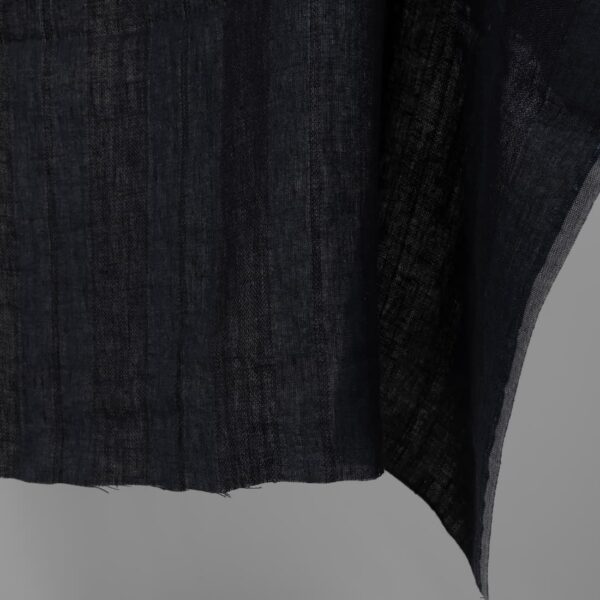 Washed linen fabric black and dark blue stripes edge