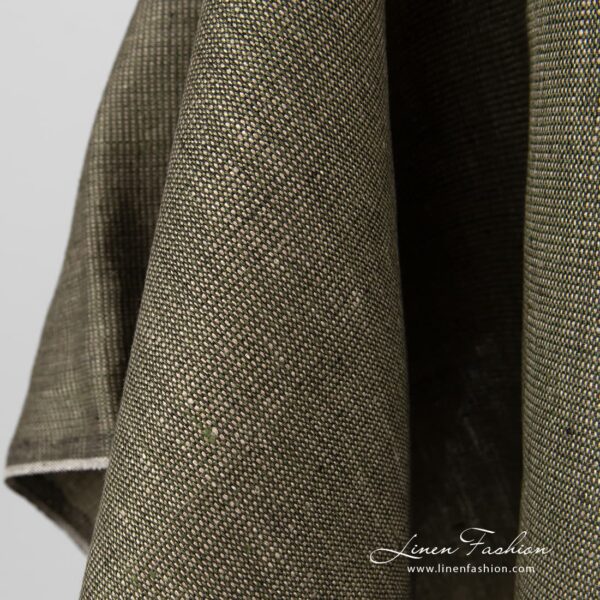 Greyish linen fabric.