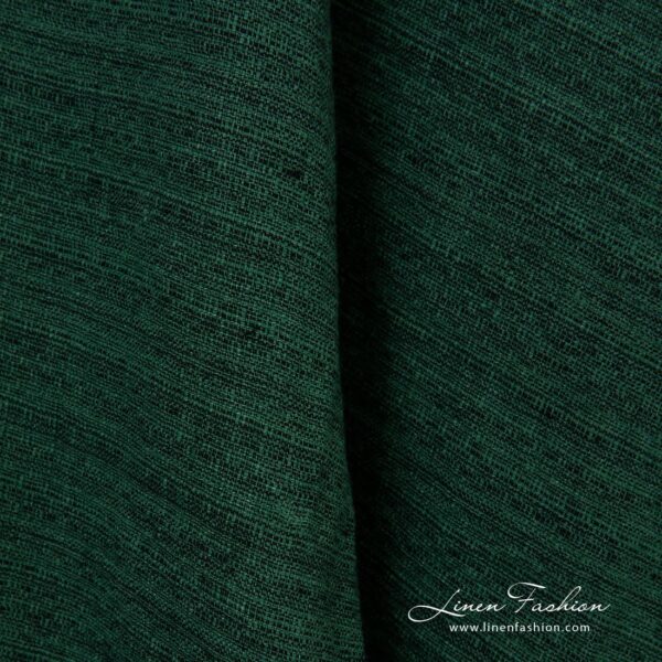 Forest green linen fabric in tweed