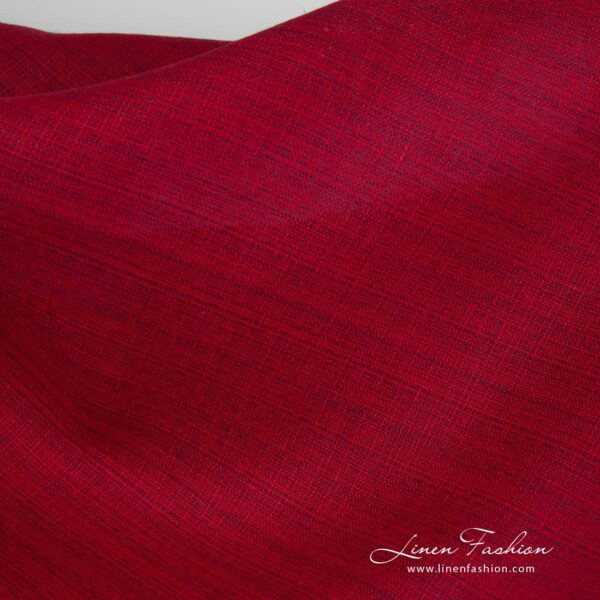 100% linen fabric in red colour, melange.