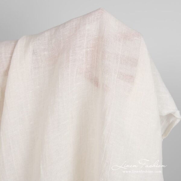 Off-white linen cotton fabric in plain weave, for light clothes, shawls, curtains
