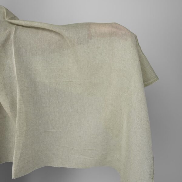 Linen cotton fabric white and olive green melange