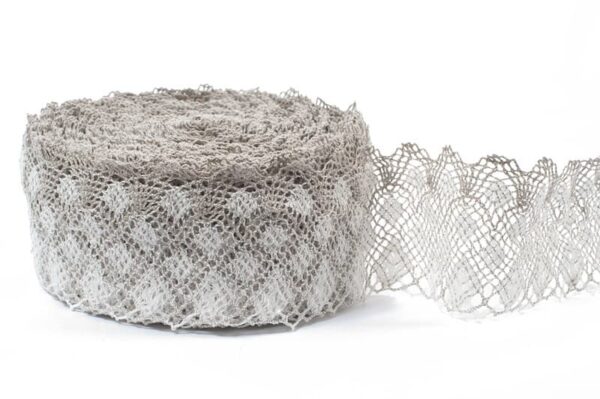 Merletto di lino bianco e grigio naturale No. 31