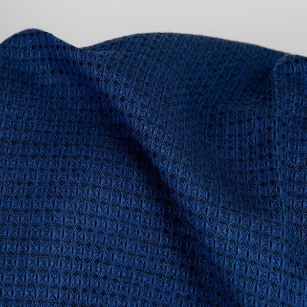 Tessuto di lino cotone lana blu scuro e nero waffle - immagine 3