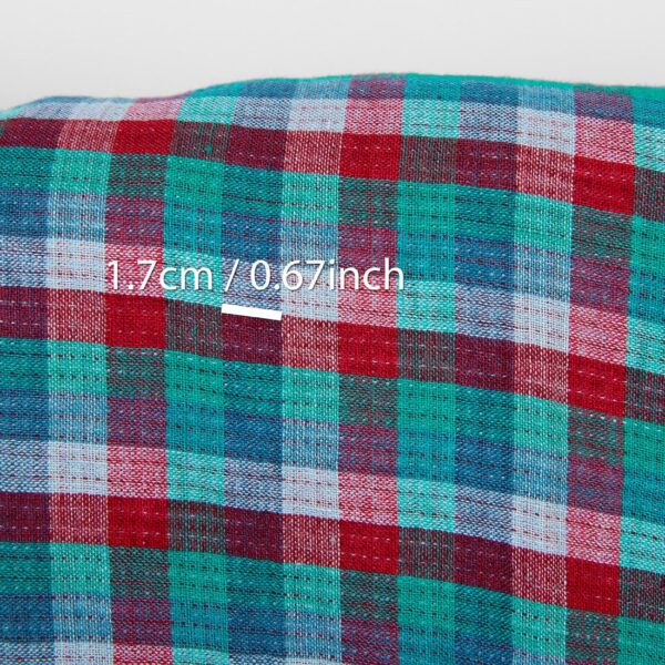 Tessuto di lino a quadretti double face rosso verde blu, lavato - immagine 5