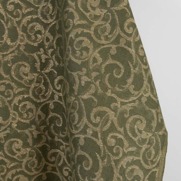 Tessuto di lino e cotone verde e naturale jacquard oro lurex - immagine 2