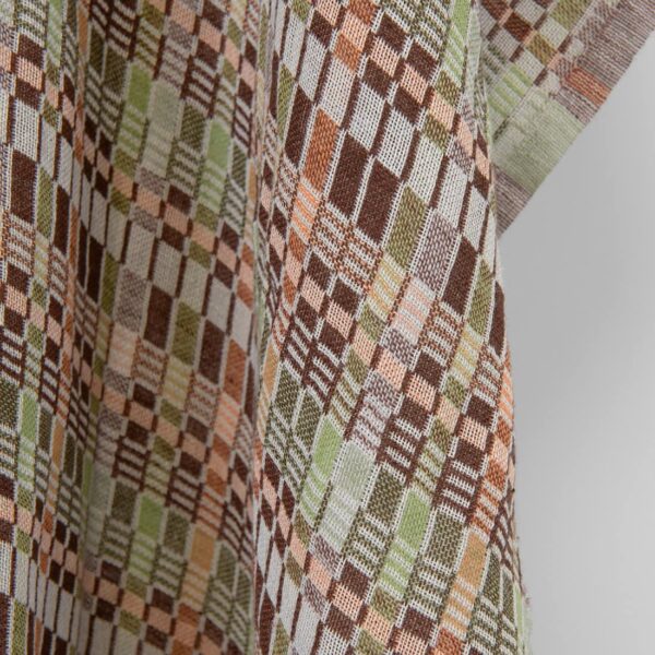 Tessuto di lino e cotone a quadri multicolore marrone verde, lavato - immagine 3