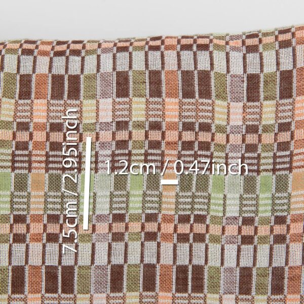 Tessuto di lino e cotone a quadri multicolore marrone verde, lavato - immagine 4