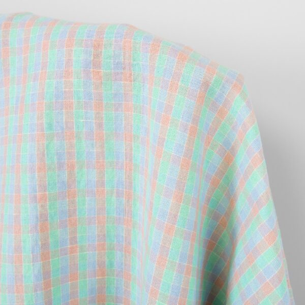 Tessuto di lino e cotone a quadri pastello brillanti, lavato - immagine 2