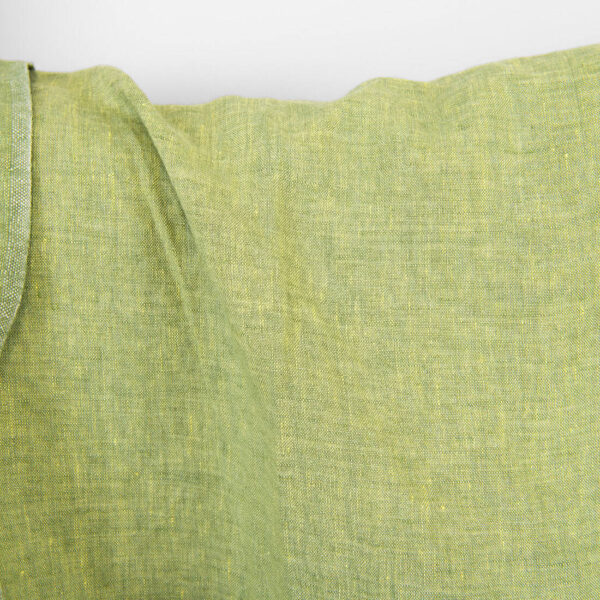 Tessuto di lino giallo chiaro e verde melange, lavato - immagine 2