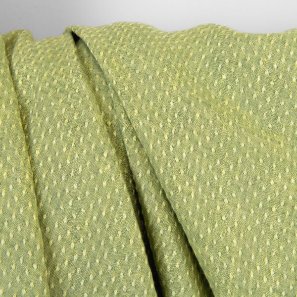 Tessuto di lino giallo chiaro e verde a pois, lavato - immagine 3
