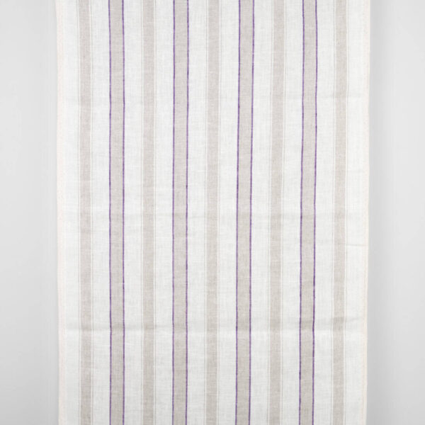 Narrow off-white linen fabric, purple and natural stripes