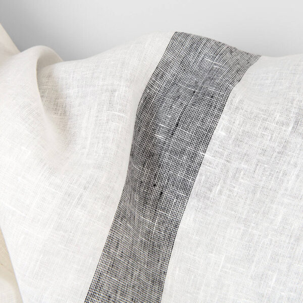 Linen fabric off-white with black stripes, 155cm width