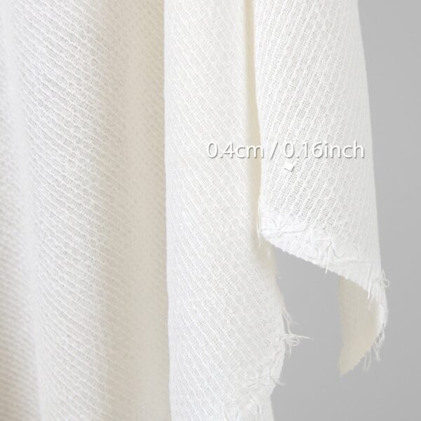 Tessuto lino cotone bianco testurizzato a nido d'ape - immagine 2
