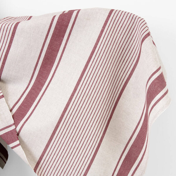 Tessuto in lino e cotone beige a righe marroni