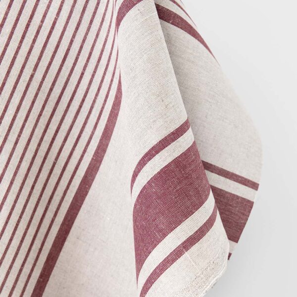 Tessuto in lino e cotone beige a righe marroni - immagine 2