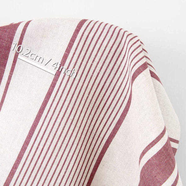 Tessuto in lino e cotone beige a righe marroni - immagine 3