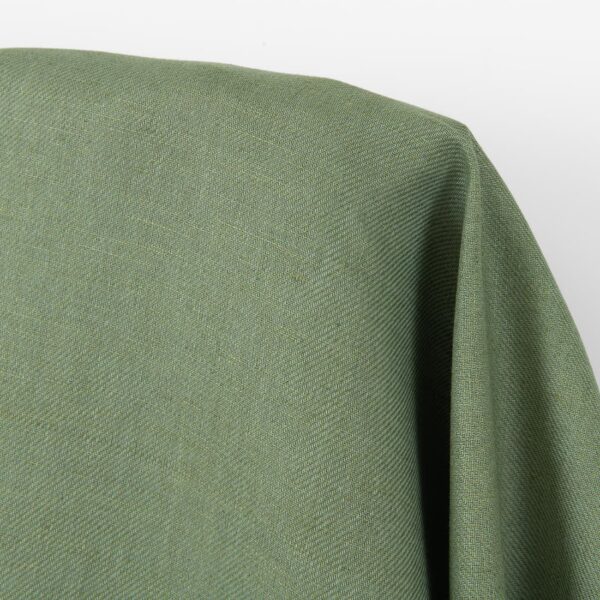 Tessuto in lino e cotone verde salvia e bluastro twill - immagine 2