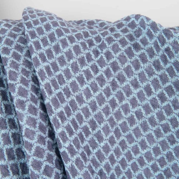 Blue double-sided washed linen fabric in a diamond pattern, jacquard