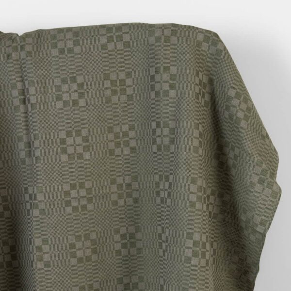 Tessuto in lino e cotone a quadretti twill verdi e beige