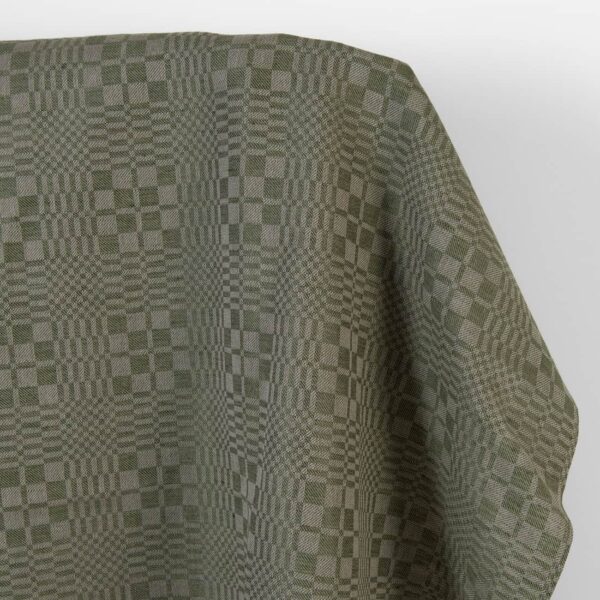 Tessuto in lino e cotone a quadretti twill verdi e beige - immagine 2