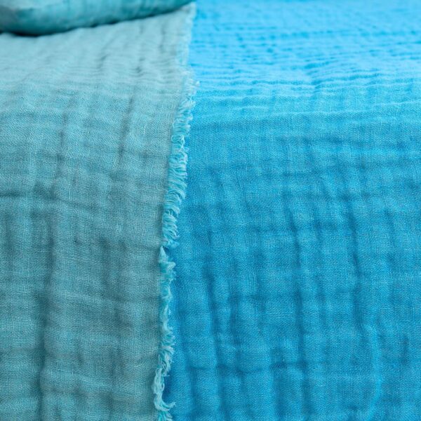 Blue green linen bedspread, pure linen