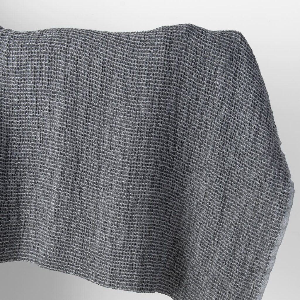 Heavy linen fabric grey waffle, washed