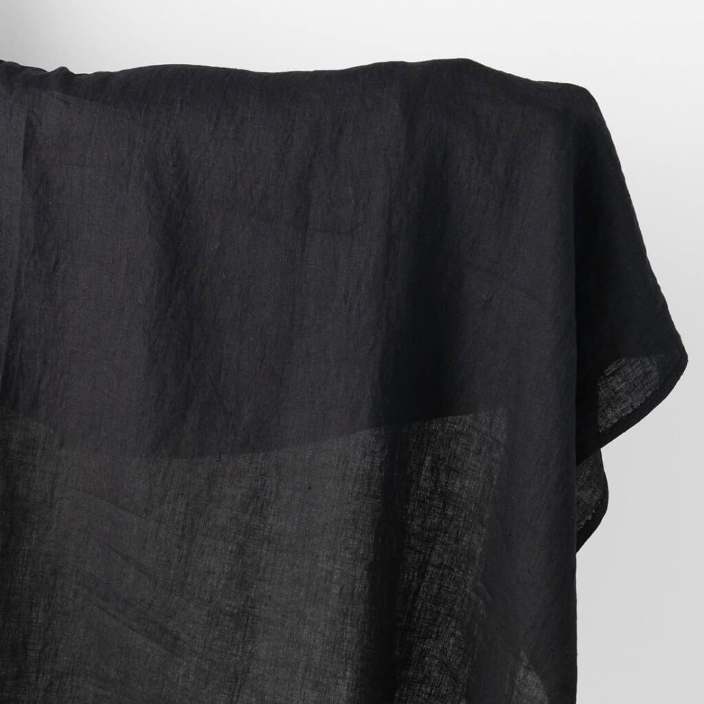 Linen fabric plain black, washed