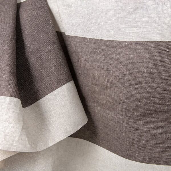 Tessuto di lino beige con ampie strisce marroni satin - immagine 2